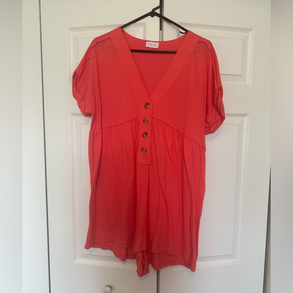 Pink Lilly coral romper-large